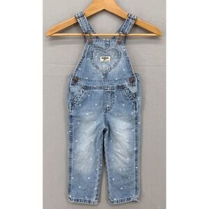 OshKosh B'gosh Vestbak Denim Overalls Toddler 2T Blue Heart Print Heart Pocket